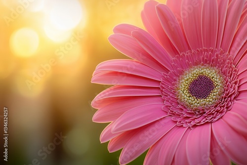 Beautiful pink daisy in soft sunlight, capturing nature's elegance.