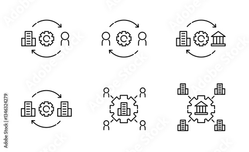 Set of Business icon, B2C, C2C, B2G, B2B, Marketing strategies Symbol Outline icon, Editable Stroke