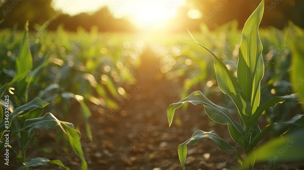 Obraz premium Sunset Cornfield Path, Rural Growth, Agriculture