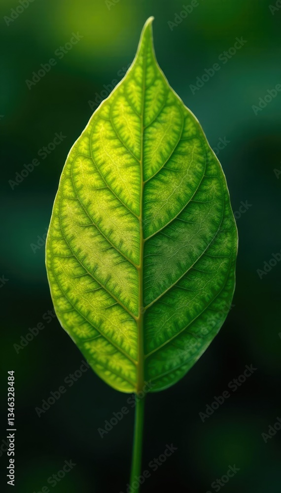 Poster Single leaf in focus with intricate veins and ridges, nature ...