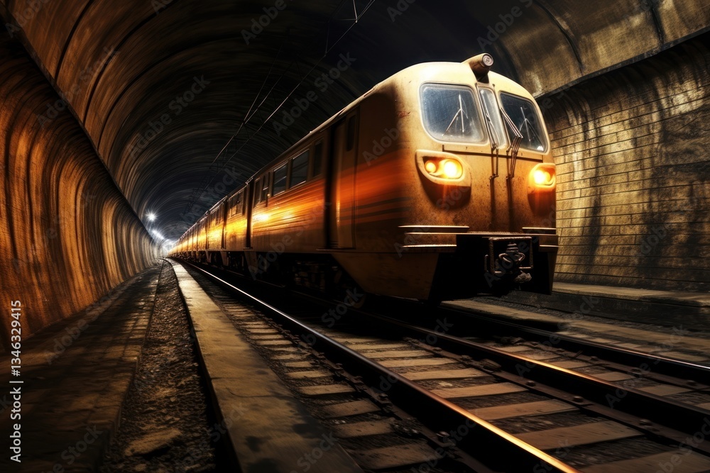 Naklejka premium Underground tunnel train railway.