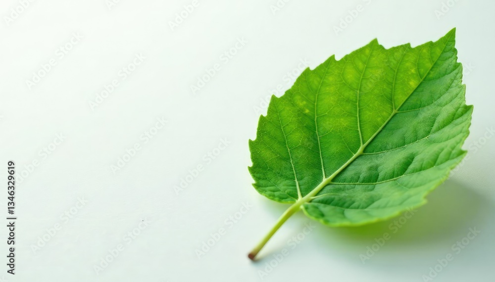 Fototapeta premium Single leaf with veins against a white surface, detail, botanical