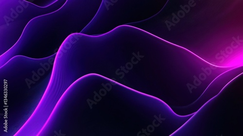 Neon Purple Gradient Waves on Black Background: Abstract Art with Fluid Movement and Modern Design
