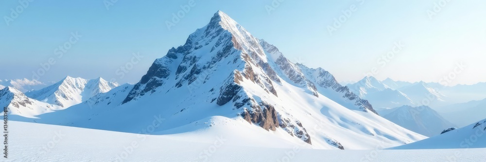 Fototapeta premium Snow-covered mountain peak isolated in frozen wilderness, peaceful, isolated, cold