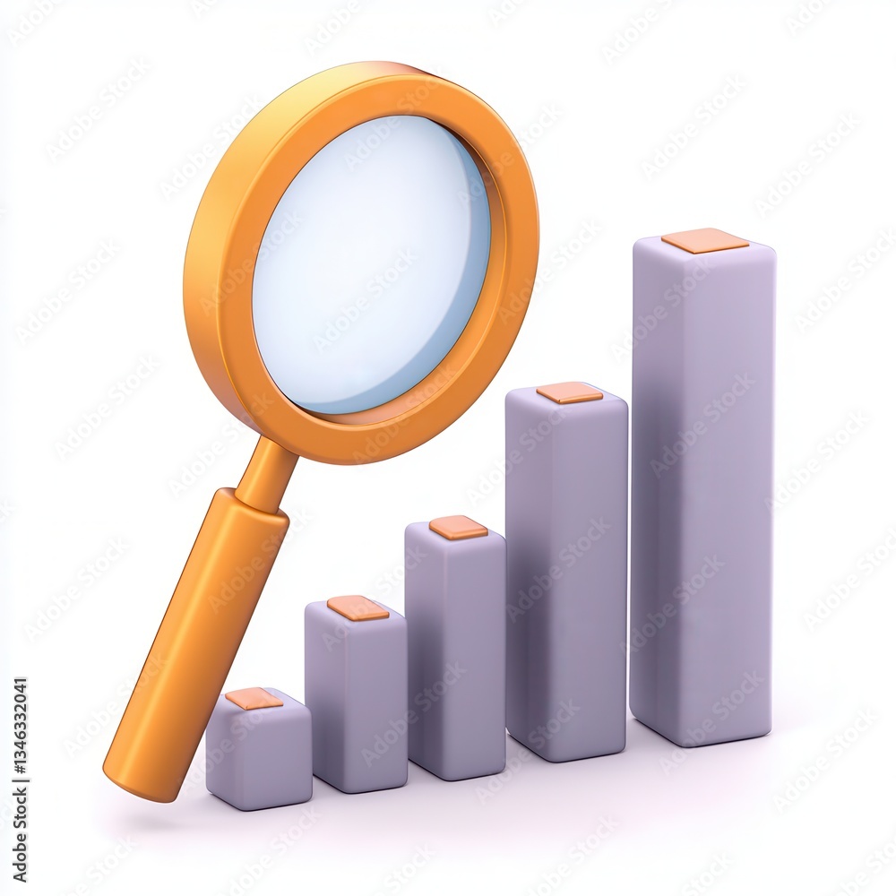 Magnifying Glass Over Bar Chart, Data Analysis, Business Insights, Growth Visualization, Trend Evaluation Magnifying Glass Over Bar Chart, Data Analysis, Business Insights, Growth Visualization, Trend Evaluation