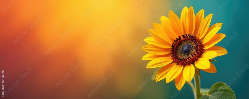 Obraz premium Sunflower isolated on a multicolored background, orange, botanical, blooms