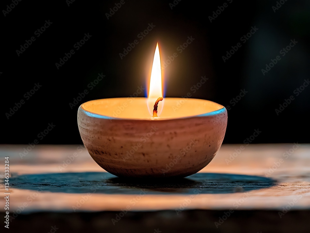 Burning Candle for Dark Background, Wooden Surface. Burning Candle for Dark Background, Wooden Surface.