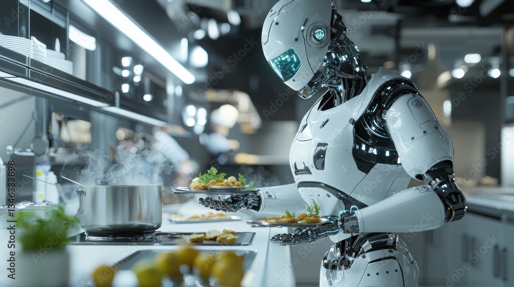 Fototapeta premium Futuristic Chef: A Robot Revolutionizes Culinary Arts