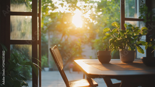 Sunrise Light Filtering Through Glass, Whispering Soft Reflections, Invoking Minimalist Serenity