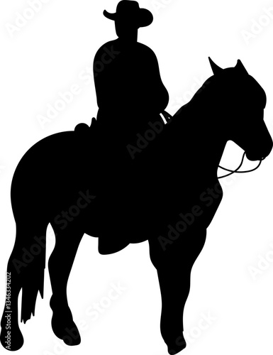 man in hat on horse black silhouette vector