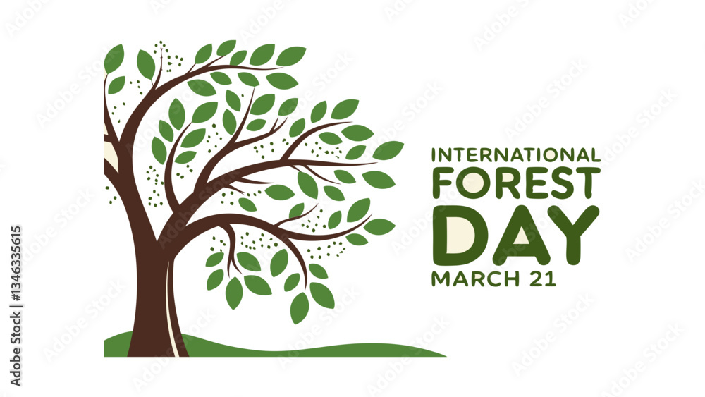 Forest Conservation Banner for International Forest Day March 21 Vector. abstract green tree with leaves. green tree with green leaves Forest Conservation Banner for International Forest Day March 21 Vector. abstract green tree with leaves. green tree with green leaves