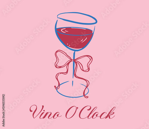wine vino red glass cocktail bow ribbons cute checker modern trending Tee t-shirt logo slogan graphic artwork typography tote badge emblem sketch doodle abstract French European 