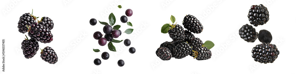 On a transparent background, a lone blackberry is shown flying, the result of Generative Ai On a transparent background, a lone blackberry is shown flying, the result of Generative Ai