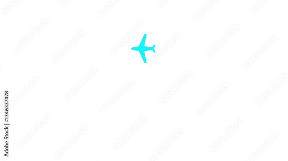 Animated blue the plane flies along trajectory. Flat symbol. Concept of airplane travel. Airplane flies from one place to another. Looped video. Vector illustration isolated on white background. Animated blue the plane flies along trajectory. Flat symbol. Concept of airplane travel. Airplane flies from one place to another. Looped video. Vector illustration isolated on white background.