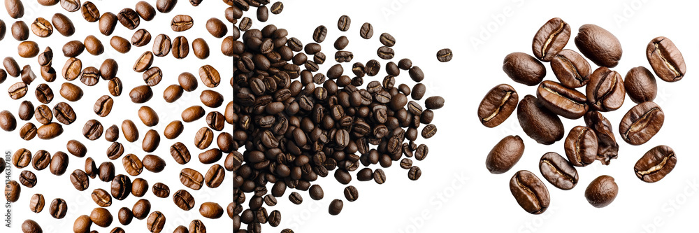 Naklejka premium On a transparent background, isolated coffee beans are visually represented through the use of Generative Ai