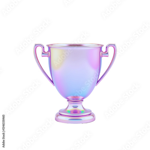 3d neon or holographic trophy cup. illustration on isolated background.	