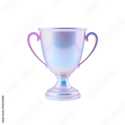 3d neon or holographic trophy cup. illustration on isolated background.	