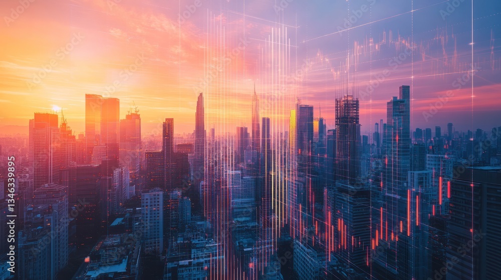 Obraz premium Digital Metropolis at Sunset