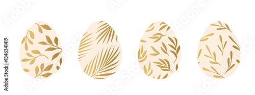 set of different golden easter egg with floral pattern- vector illustration