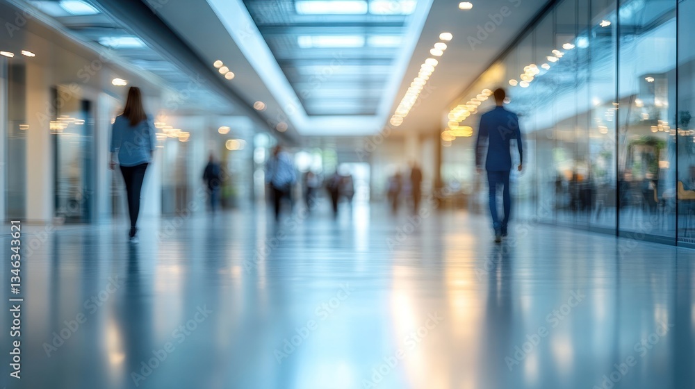 Blurred Motion in Modern Hallway: Business People Walking Blurred Motion in Modern Hallway: Business People Walking