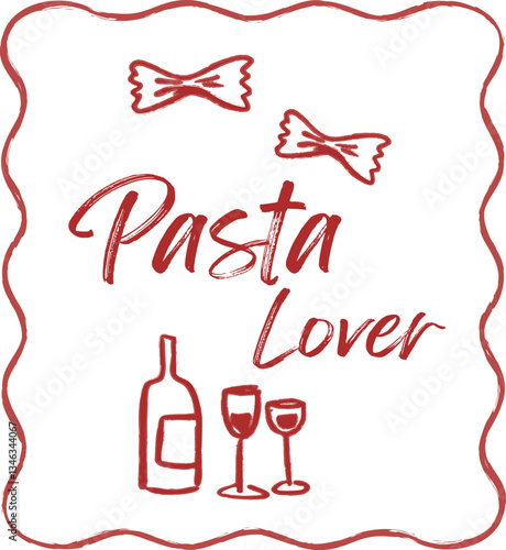 Pasta lover cute doodle vino wine wavy slogan trendy wine vino red glass cocktail bow ribbons cute checker modern trending Tee t-shirt logo slogan graphic artwork typography tote badge emblem sketch