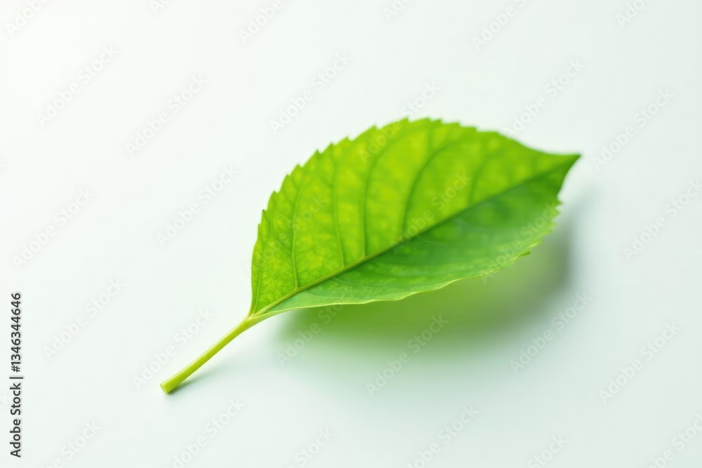 Fototapeta premium Single leaf isolated on white background with soft focus effect, minimalist, nature