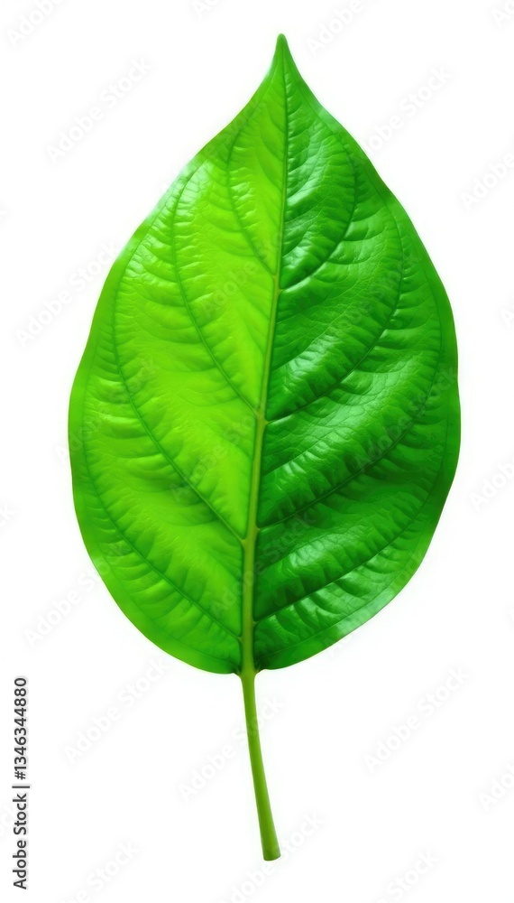 Obraz premium Single leaf isolated on white background with veins, leaves, botanical, nature