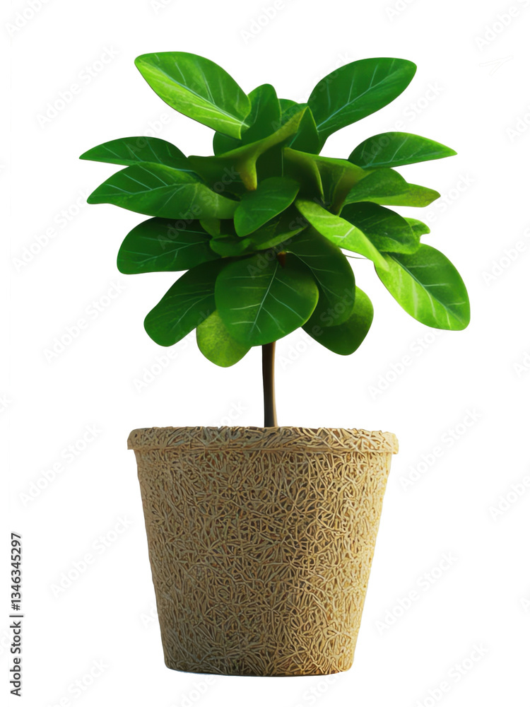 Background separated transparent background. Lush Green Potted Plant with Vibrant Foliage in a Coir Pot Background separated transparent background. Lush Green Potted Plant with Vibrant Foliage in a Coir Pot