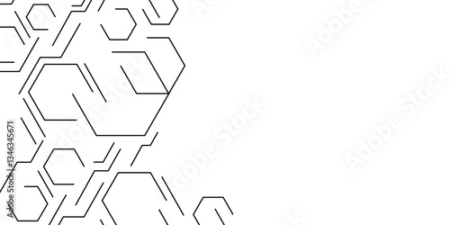 Minimal Line Art Hexagon Pattern for Tech and Business. Abstract Hexagonal Structure for Science and Technology. Hexagon. Line. 