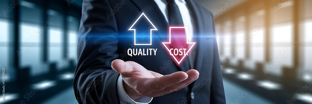 Businessman Managing Cost and Quality in Project Management Strategy. Cost efficient, quality control concept. cost control, quality improvement, budget management, financial strategy, business growth Businessman Managing Cost and Quality in Project Management Strategy. Cost efficient, quality control concept. cost control, quality improvement, budget management, financial strategy, business growth