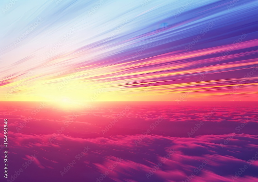 Naklejka premium Vibrant sunset with streaked clouds in a colorful sky.