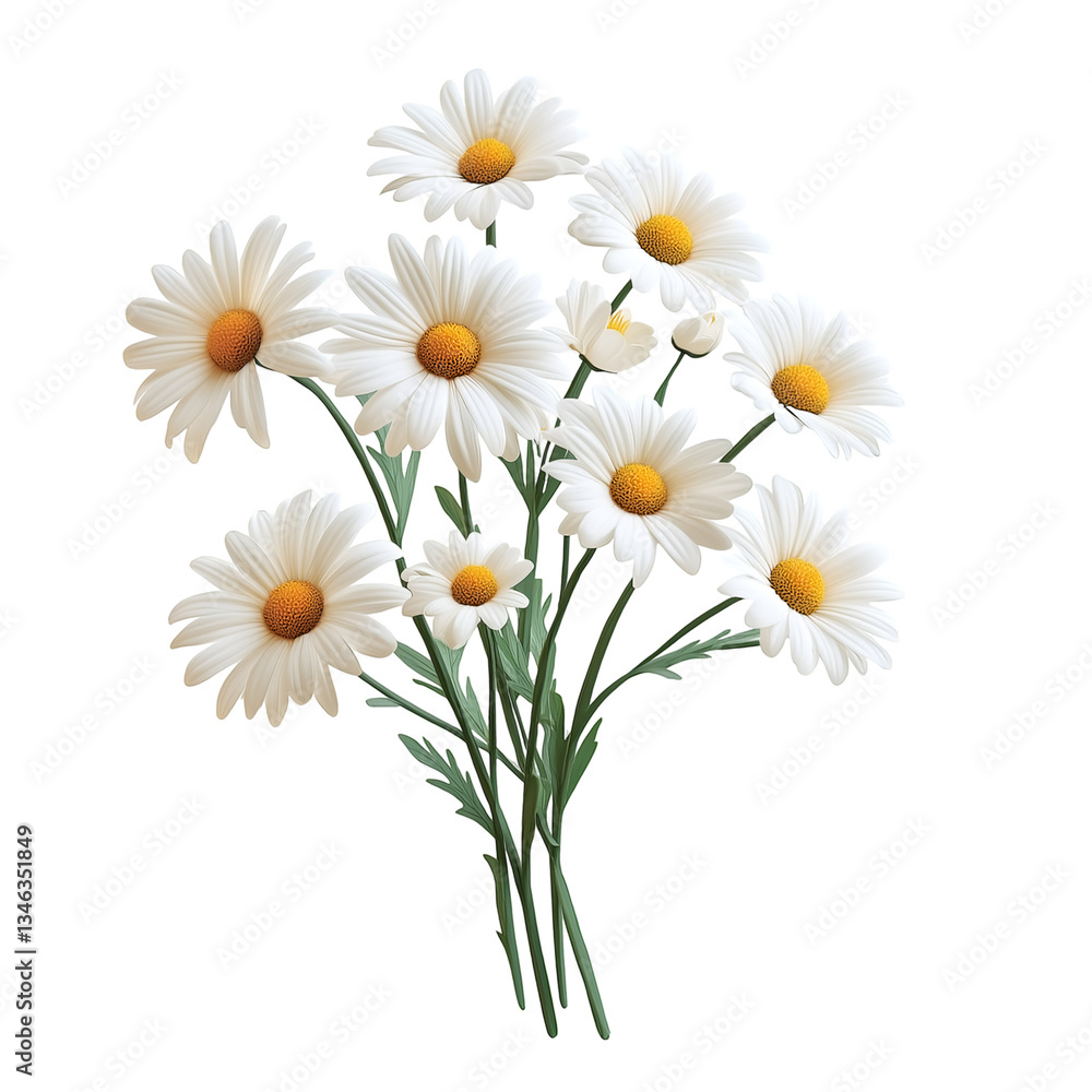 Fototapeta premium Blooming Daisy Bouquet on White or Transparent Background Fresh Floral Arrangement