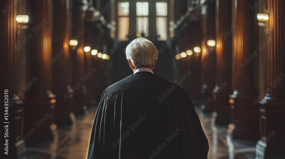 The Judge's Walk: A Solitary Figure in a Grand Hall The Judge's Walk: A Solitary Figure in a Grand Hall