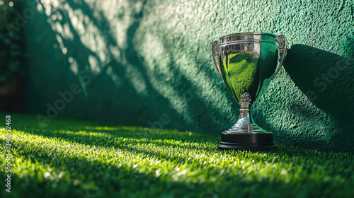 Obraz na płótnie Golden cricket trophy shining under the warm sunset light on a stadium field, symbolizing triumph, victory, and excellence in sports, capturing the spirit of championship and competitive achievement w salonie