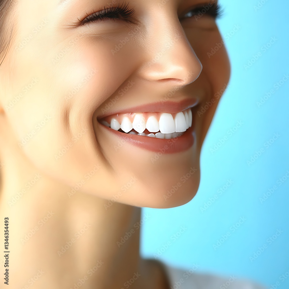 Fototapeta premium A beautiful smiling person showing perfect white teeth in joy