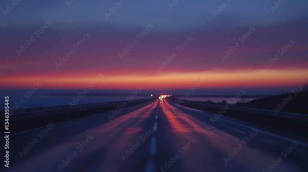Fototapeta premium Sunset Highway Drive: Serene Evening Road Trip