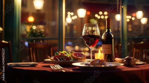 Fototapeta Naklejka Na Ścianę i Meble -  Romantic Dinner by Night in a Parisian Bistro