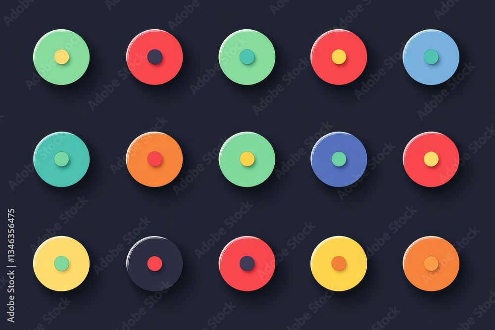 Fototapeta premium Modern image of colorful icons of circles and various shapes in a minimalist style on a neutral background