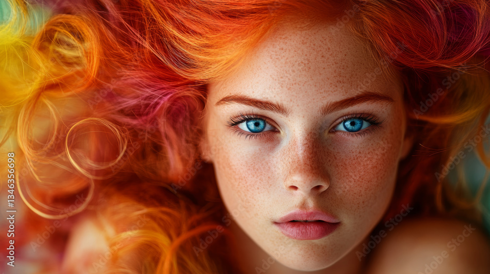 A stunning redhead with fiery hair and mesmerizing blue eyes gazes directly into the camera. A stunning redhead with fiery hair and mesmerizing blue eyes gazes directly into the camera.