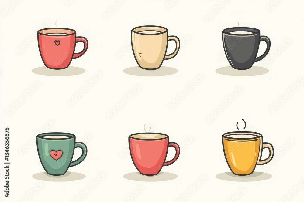 icons of different colored cute cups minimalism. icons of different colored cute cups minimalism.