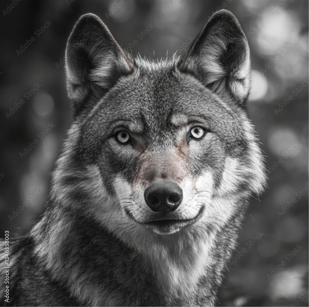 Obraz premium portrait of a wolf, the wolf is furious and angry , realistic full portrait of the wolf, black and gray