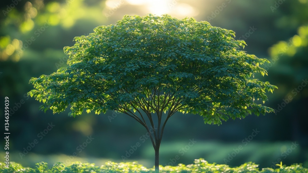 Serene Sunrise: A Single Tree Bathed in Golden Light Serene Sunrise: A Single Tree Bathed in Golden Light