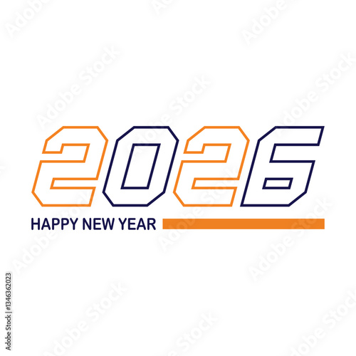 Happy new year 2026 design with colorful truncated number illustrations.
