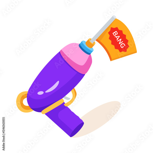 Grab this 3d icon of april fool prank gun with flag