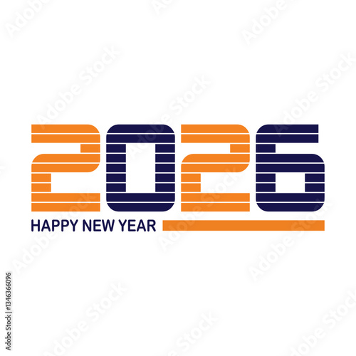 Happy new year 2026 design with colorful truncated number illustrations.