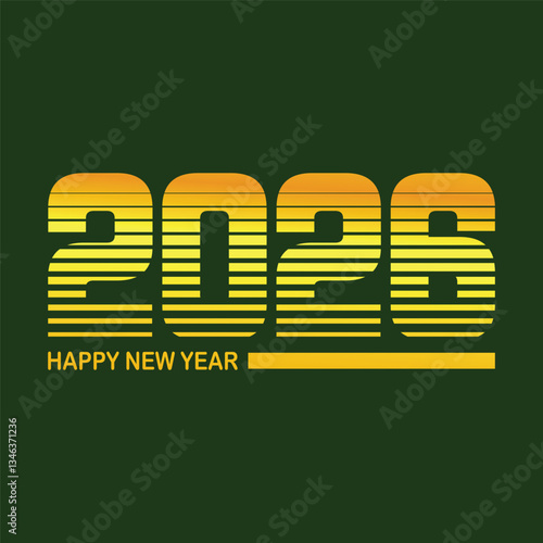 Happy new year 2026 design with colorful truncated number illustrations.