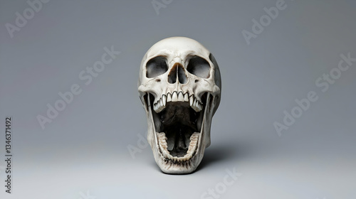 Open-mouthed Skull Against Light Gray Background