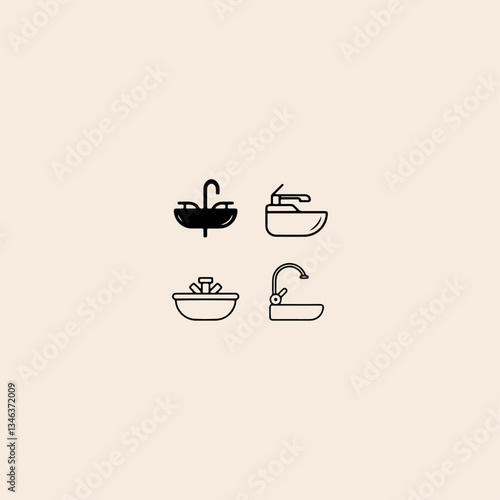 Wastafel set icon flat vector design.