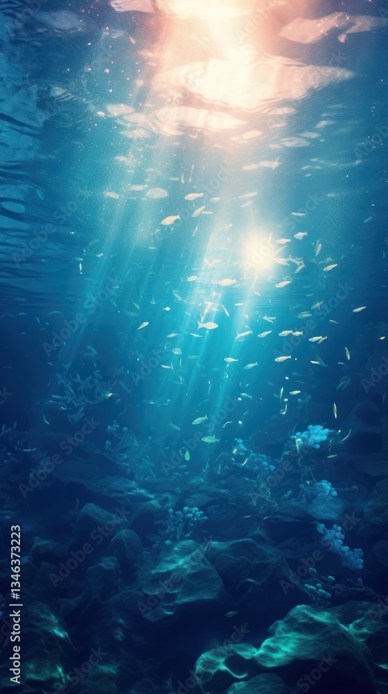 Fototapeta premium Underwater sunlight sea outdoors.