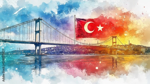 Generic Colorful Watercolor Moment Bright Bridge Flag